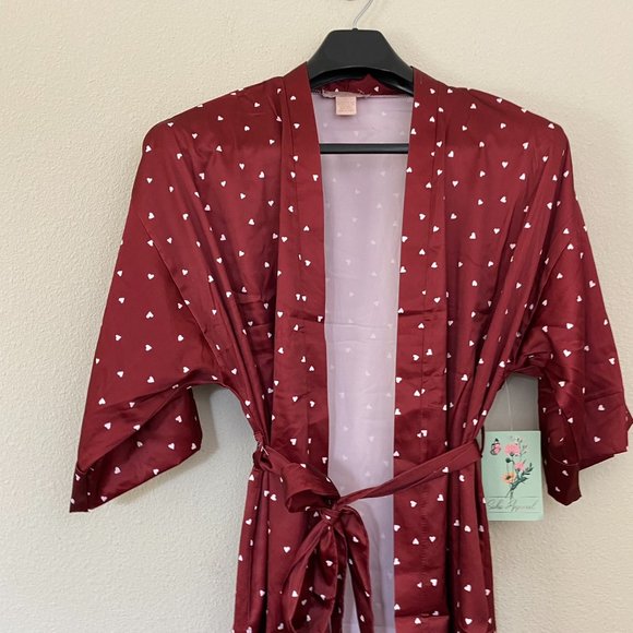 SOHO Apparel Robe Heart Print Red Satin Small Womens Valentines Silky Tie Belt - Picture 2 of 5